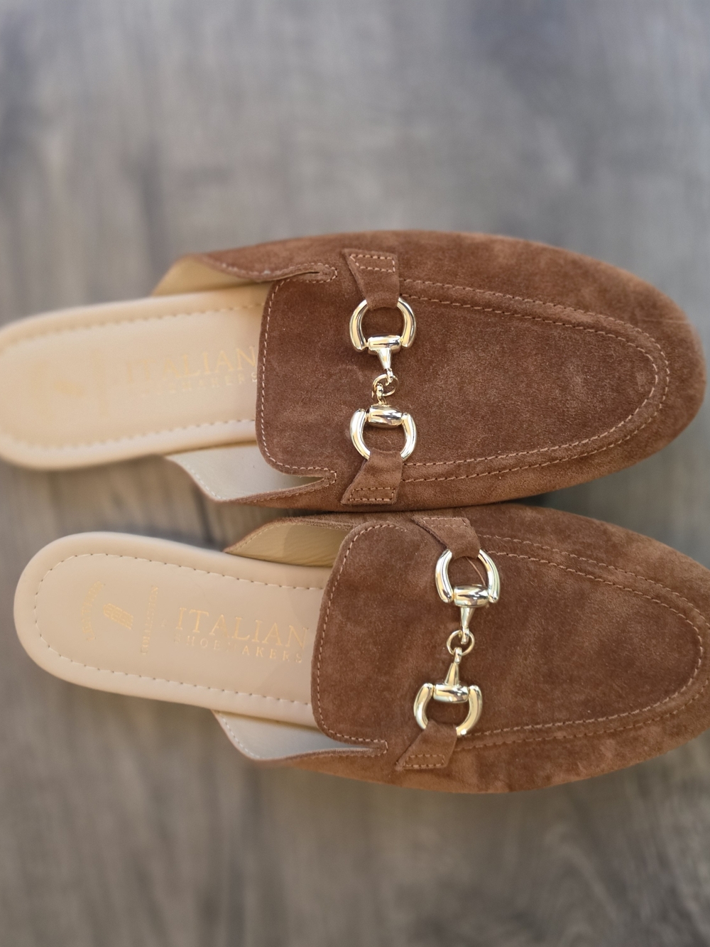 Italian Shoemakers Brown Suede Horsebit Mule Loafers